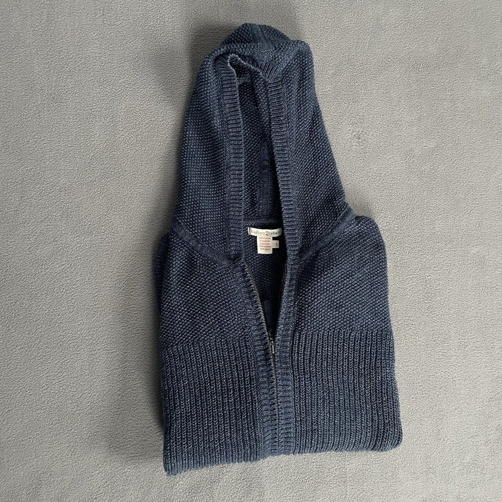 Carbon 2 Cobalt Knit Blue 100% Cotton Hooded Zip Up Men's‎ Lrg Sweater